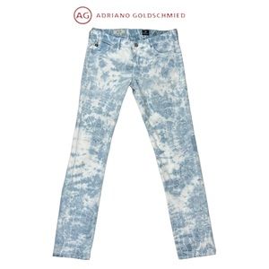 AG Adriano Goldschmied Size 28R Stilt Cigarette Jeans Light Blue Tie Dye Denim